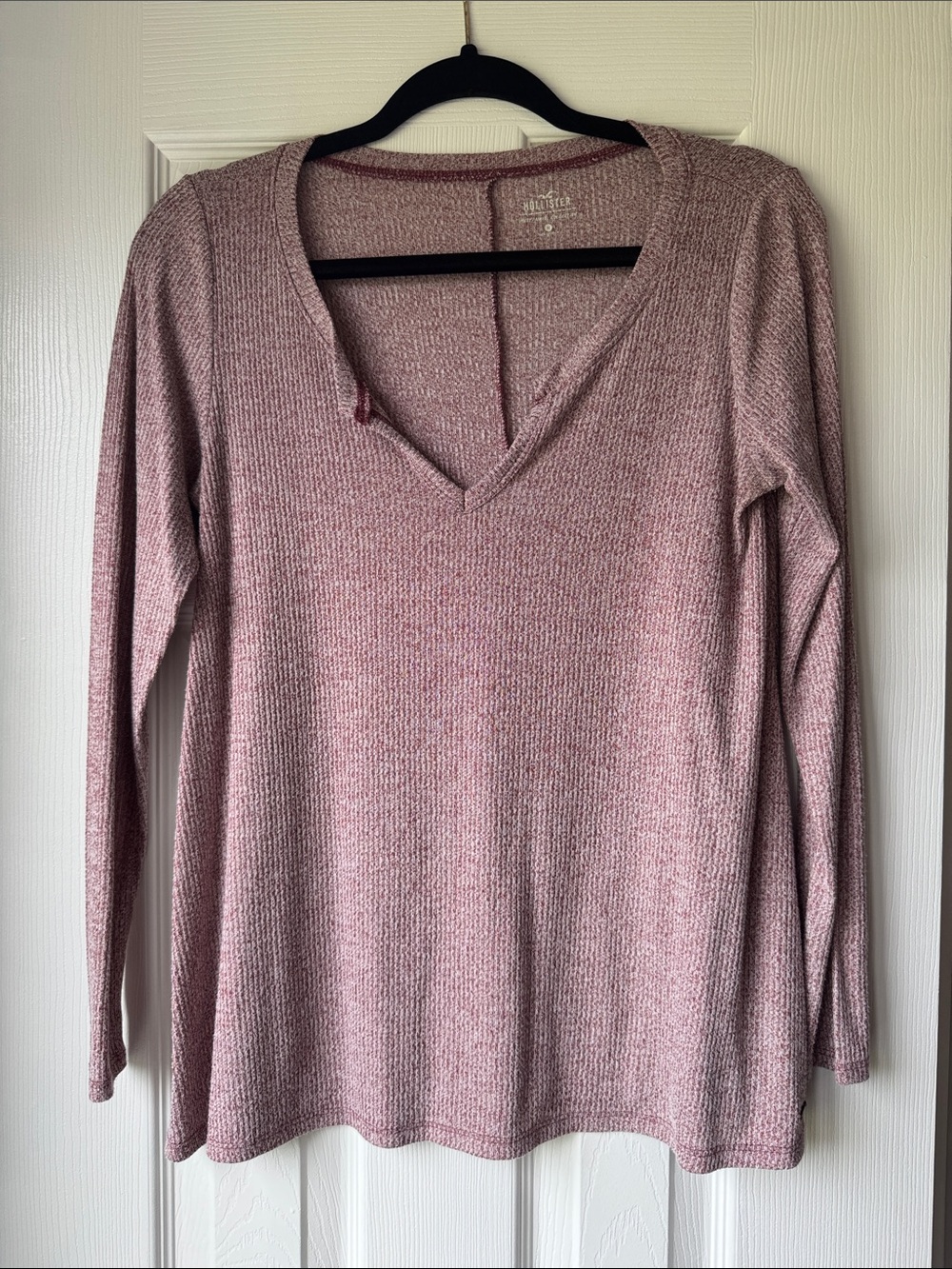 Hollister Red Ribbed V-Neck Long Sleeve Top Must Have Collection